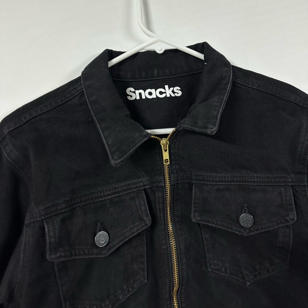 $336 Snacks Mother Women's Black The Chiclet Zip Crop Denim Jacket Size Small - Picture 2 of 8